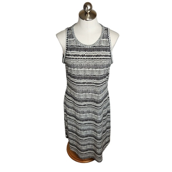 Banana Republic Factory Printed Knot Back Midi Dress Womens Large Black White - Picture 1 of 11